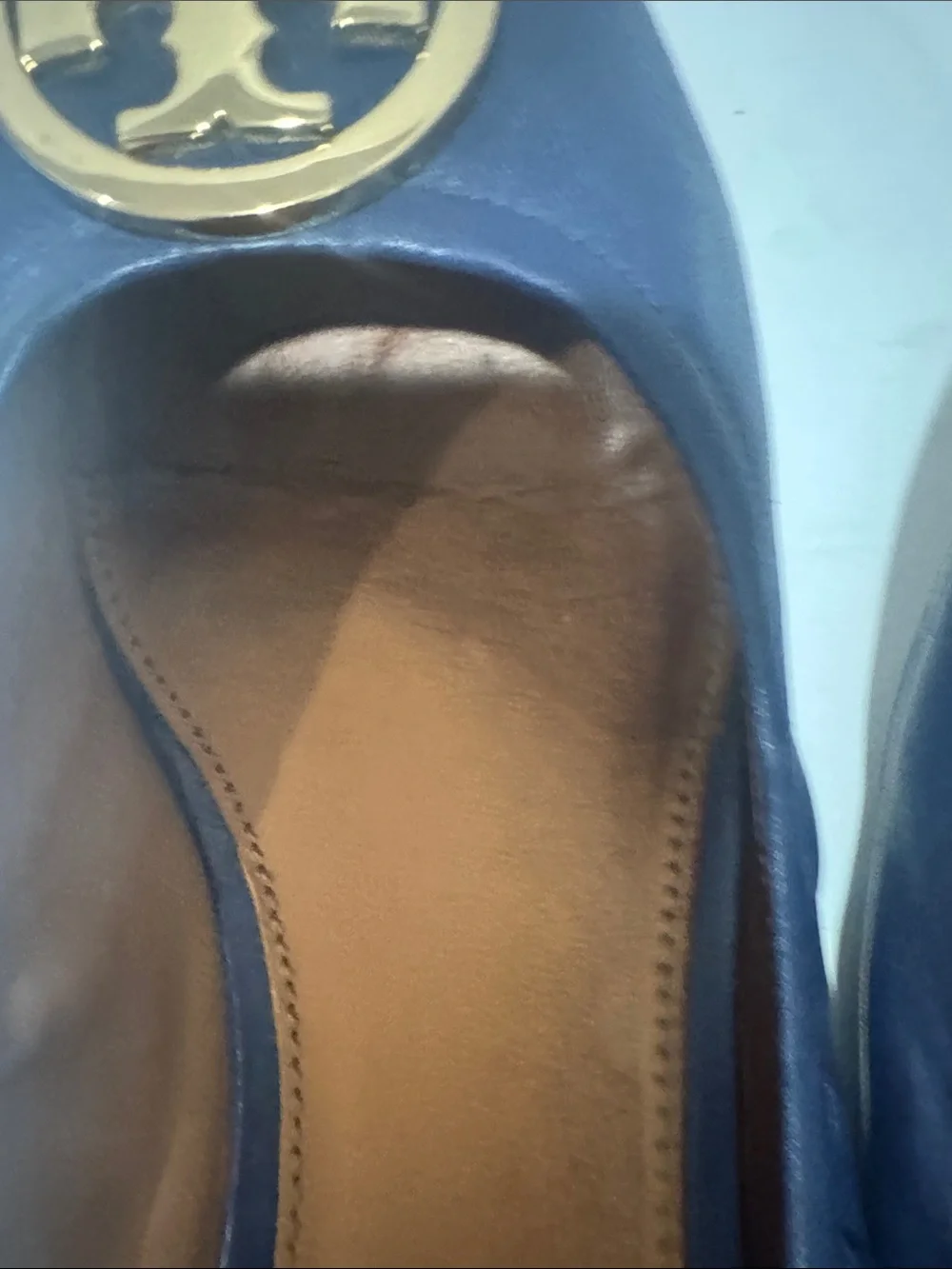Tory Burch Navy Leather Ballet Flats with Gold Logo Discs